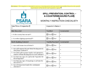 PSARA Technologies Monthly SPCC inspection checklist template