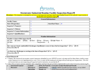 PSARA Technologies Stormwater Inspection Checklist template. A routine facility inspection checklist report.